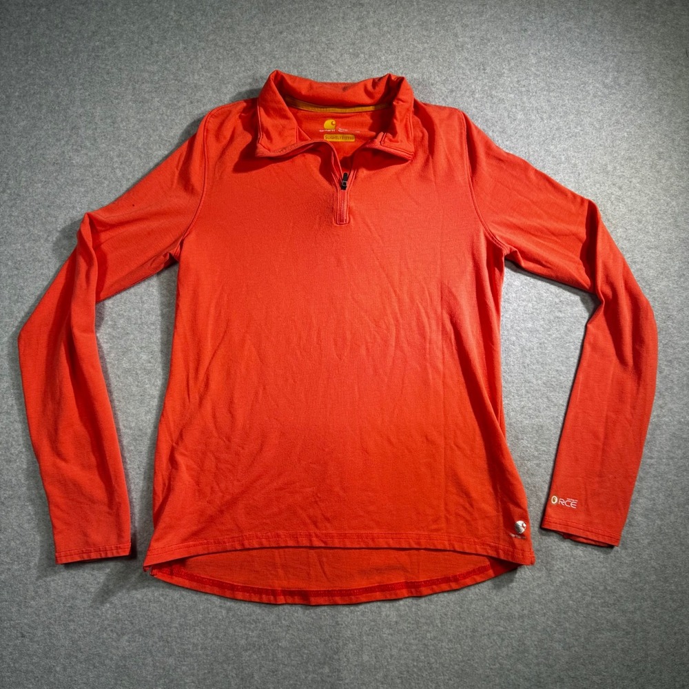 Carhartt Force Womens Orange Quarter Zip Long Sleeve Shirt Slightly Fitted Small
